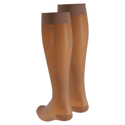 NuVein Sheer Compression Stockings, 15-20 mmHg Support, Women's Dot Pattern Nylons, Knee High, Closed Toe, Espresso, Large