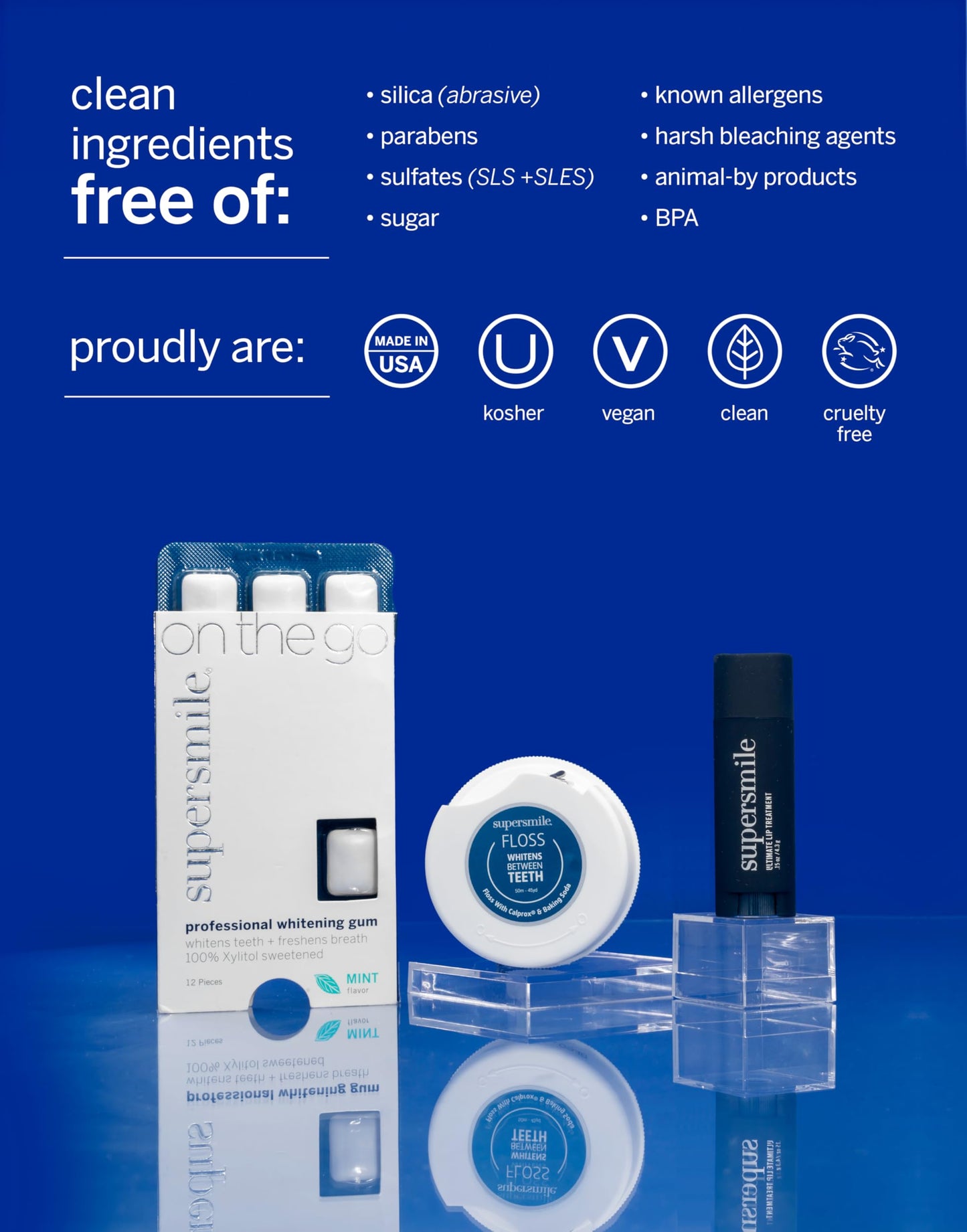 Supersmile Glow to Go Teeth Whitening Kit – Professional Whitening Gum, Dental Floss & Nourishing Lip Balm in Stylish Travel Bag – Strengthens Enamel & Prevents Cavities