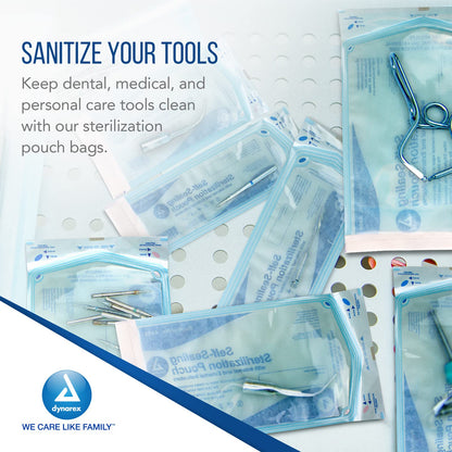 Dynarex Sterilization Pouches - Self-Sealing Autoclave Bags for Medical, Dental, Tattoo & Nail Care Tools - Blue-Tinted Transparent Cover, Dual Color Indicators (2.25" x 2.75", 200)
