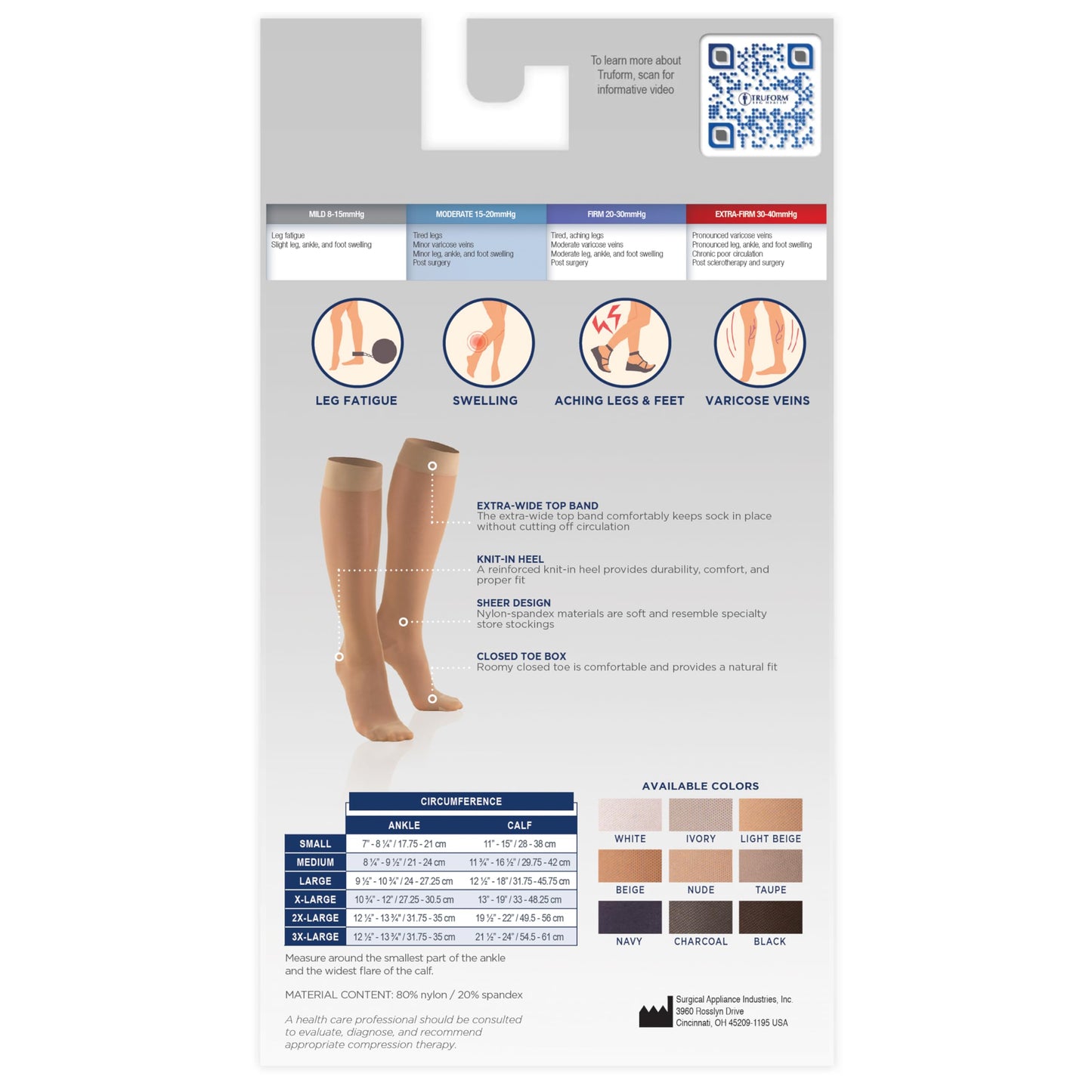 Truform Sheer Compression Stockings, 15-20 mmHg, Women's Knee High Length, 20 Denier, Espresso, Medium