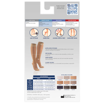 Truform Sheer Compression Stockings, 15-20 mmHg, Women's Knee High Length, 20 Denier, Espresso, Medium