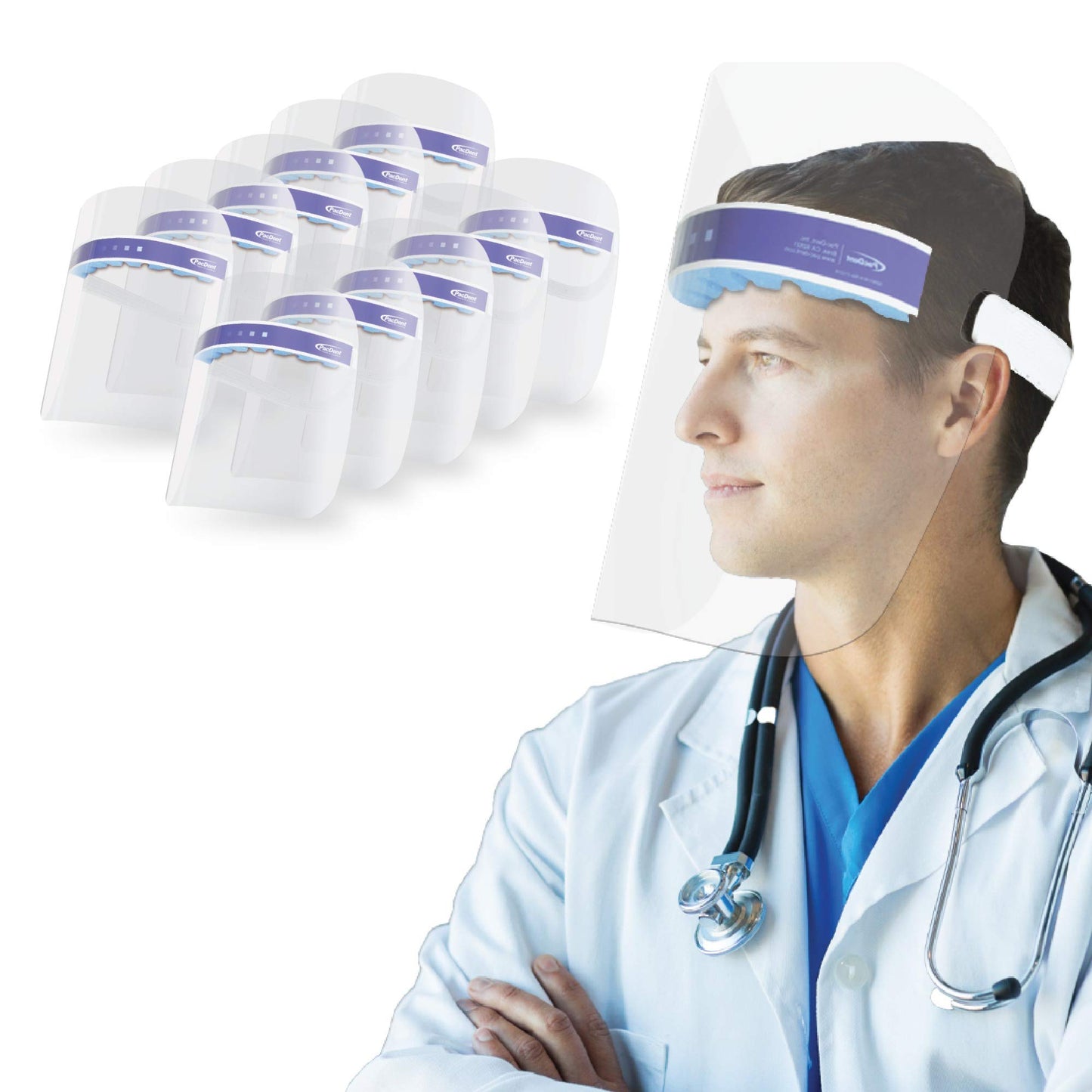 Pac-Dent S010-A iShield Disposable Face Shield with Drape-It Cover, Anti-Fog Coating, Lightweight and Comfortable, Pack of 10