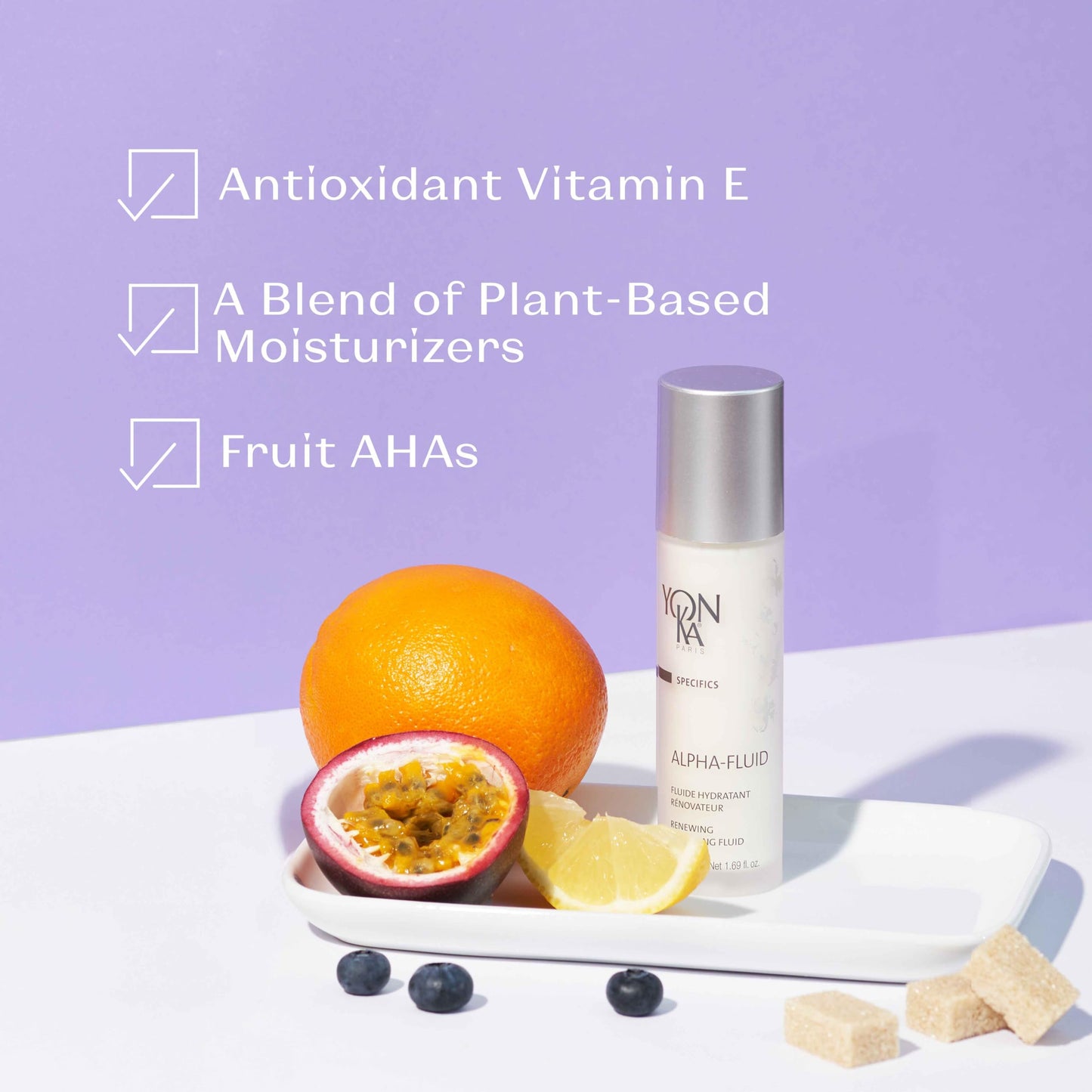 Yon-Ka Alpha Fluid | Age Defense Lightweight Moisturizer for Fine Lines | Vitamin E, Rice Bran Oil and Fruit AHA | for All Skin Types | 1.69 fl oz