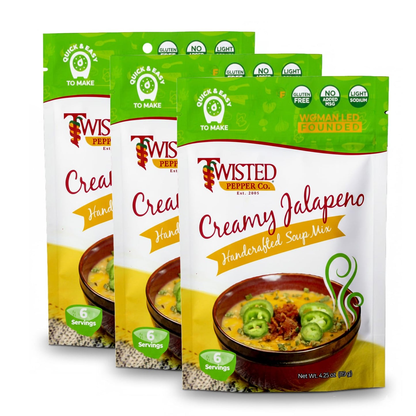 Twisted Pepper Co. Creamy Jalapeño Dry Soup Mix – Handcrafted Homestyle Creamy Soup, Gluten-Free, Rich Flavor with Jalapeños, Bacon Bits, Green Chilies, Cheddar Cheese, – Serves 6