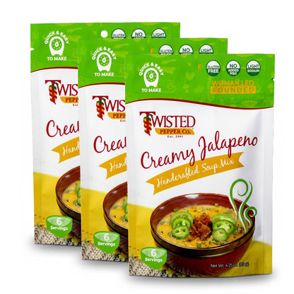 Twisted Pepper Co. Creamy Jalapeño Dry Soup Mix – Handcrafted Homestyle Creamy Soup, Gluten-Free, Rich Flavor with Jalapeños, Bacon Bits, Green Chilies, Cheddar Cheese, – Serves 6