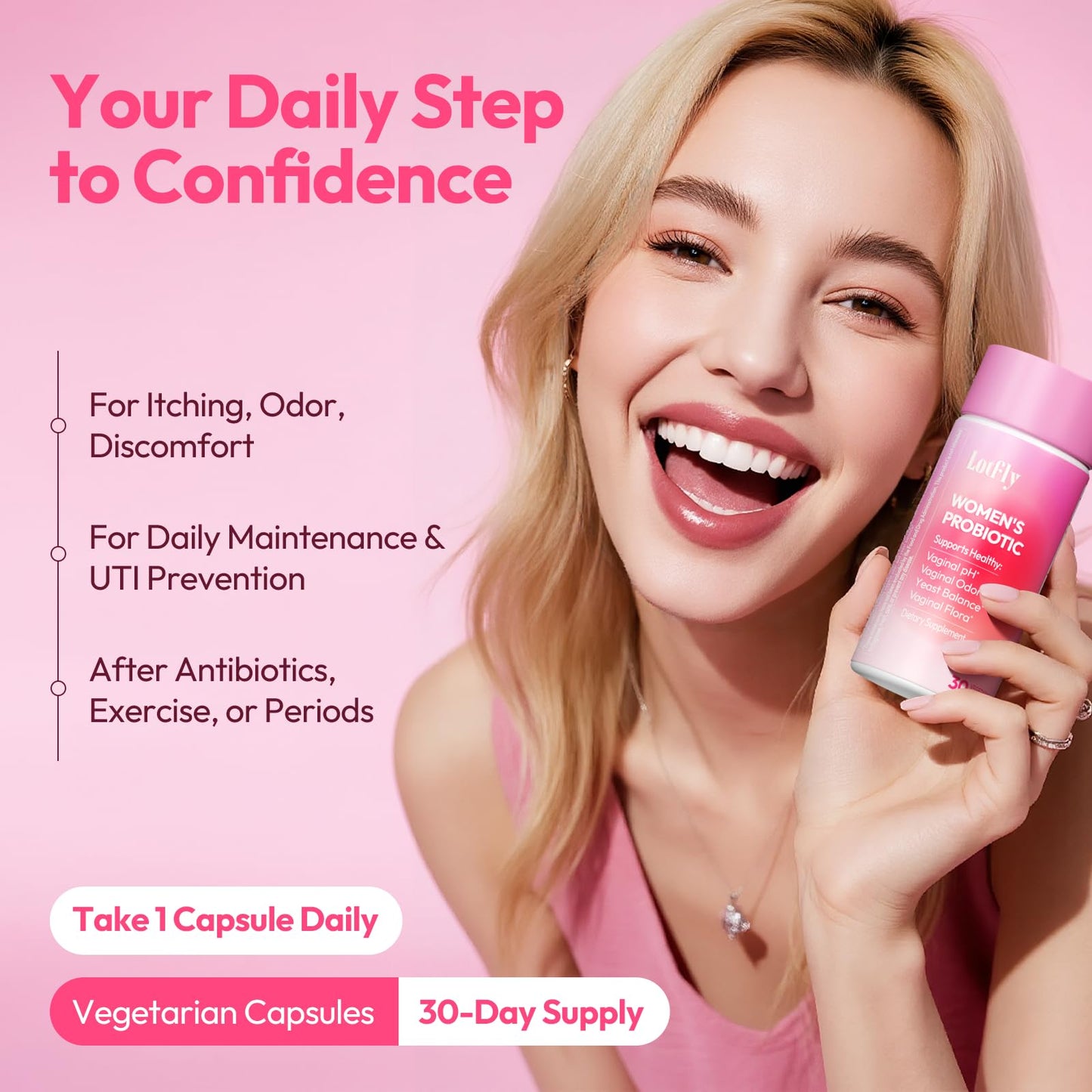 Vaginal Probiotics for Women 100 Billion CFU with Cranberry Extract for pH Balance & UTI Support, Plus Prebiotics & Lactobacillus, Triple Action for Vaginal, Urinary & Gut Health, 30 Capsules