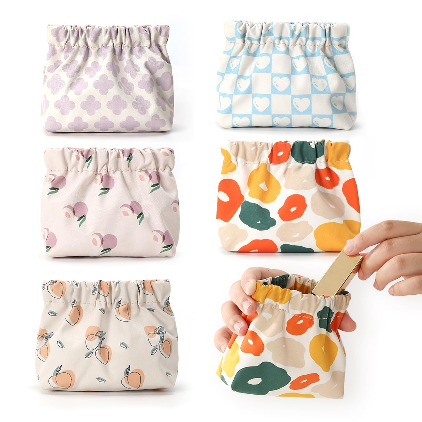 Sanitary Napkin Storage Bags,5 PCS Tampon Bag for Purse,One-Handed Opening with Built-In Popper, Waterproof Oxford, Hide Feminine Products Sanitary Napkins and Tampons, Lipstick, Tissue Paper