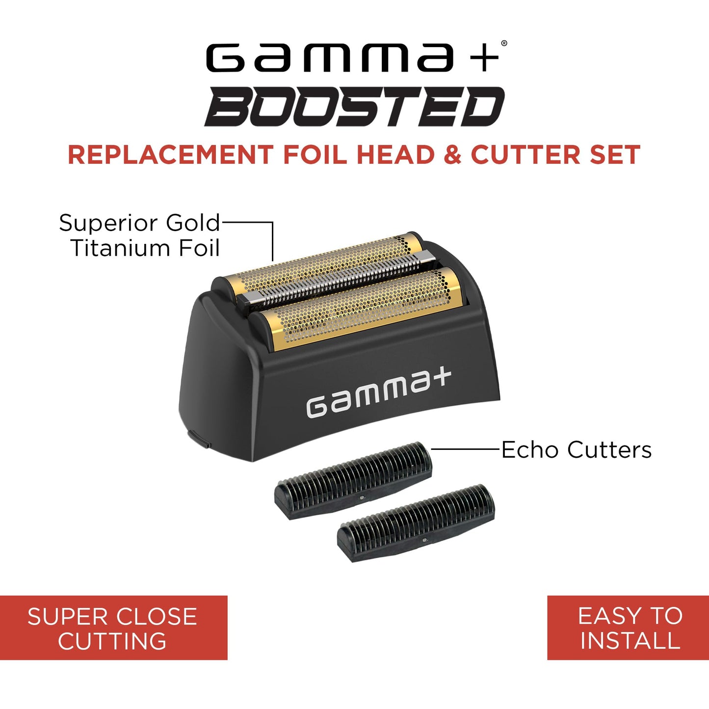 GAMMA+ Replacement Gold Titanium Foil Head & Set of 2 Stainless Steel Echo Cutters Compatible with Gamma+ Boosted Shaver