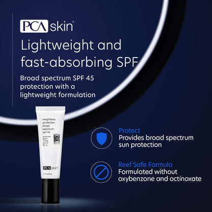 PCA SKIN Weightless Protection Broad Spectrum SPF 45 - Oil-Free Hydrating Face Sunscreen with 8.4% Zinc Oxide for Acne-Prone/All Skin Types (1.7 fl oz)