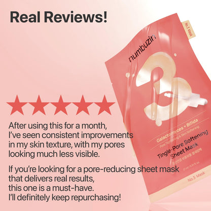 numbuzin No.3 Sheet Mask | 5 Sheets | Tingle-Pore Softening Sheet Mask | Pore Minimizing, Skin Softening Face Mask with Bifidax | Hydrates, Smooths Rough, Bumpy Skin, Improves Glow | Korean Skincare