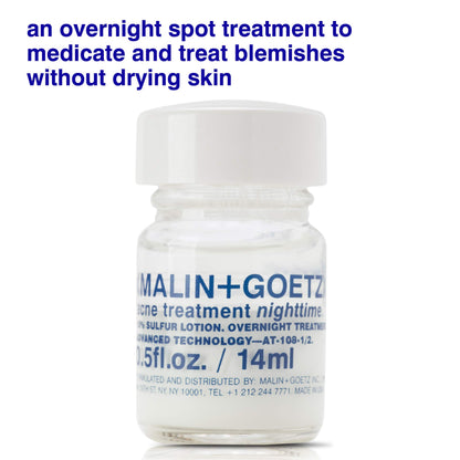 MALIN+GOETZ Acne Treatment Nighttime Overnight Spot Treatment 10% Sulfur, Salicylic Acid, Zinc Oxide, Camphor Calms Redness, Absorbs Oil, Helps Prevent Scarring Vegan + Cruelty-Free (0.5 Fl Oz)