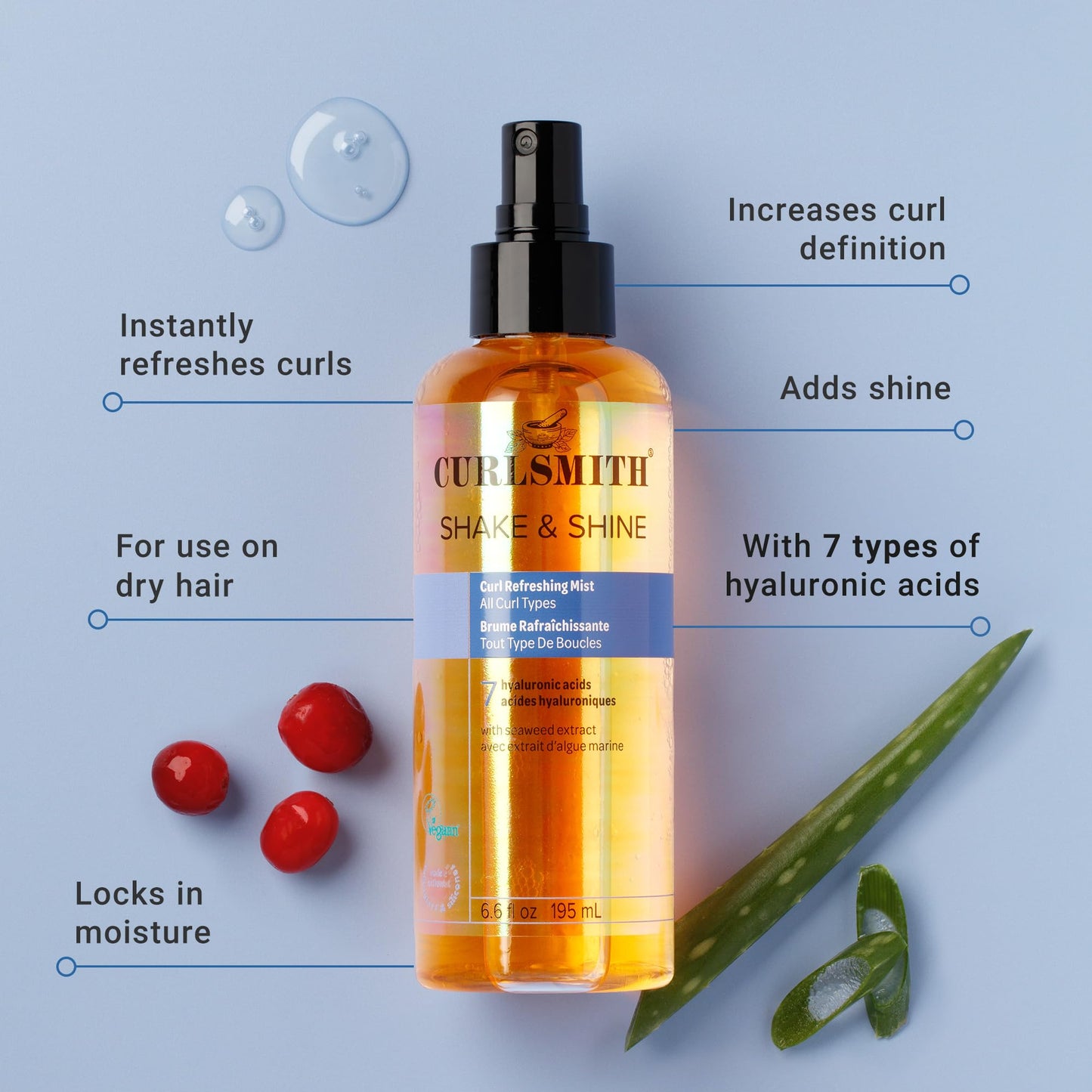 CURLSMITH Shake & Shine - Curl Refreshing Spray for Dry Hair, Use Between Wash Days, For All Curl Types, Vegan & Cruelty Free (6.6 oz)