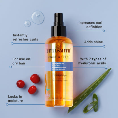 CURLSMITH Shake & Shine - Curl Refreshing Spray for Dry Hair, Use Between Wash Days, For All Curl Types, Vegan & Cruelty Free (6.6 oz)