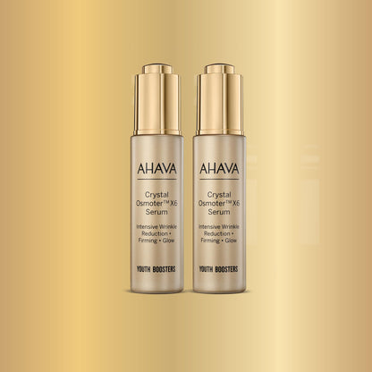 AHAVA Crystal Osmoter X6 Serum Duo Set, 1 Fl.Oz x 2 - Smooth oily lotion with Dead Sea Minerals & Osmoter, to enhance skin radiance, provide firmness and treatment against wrinkles & fine lines
