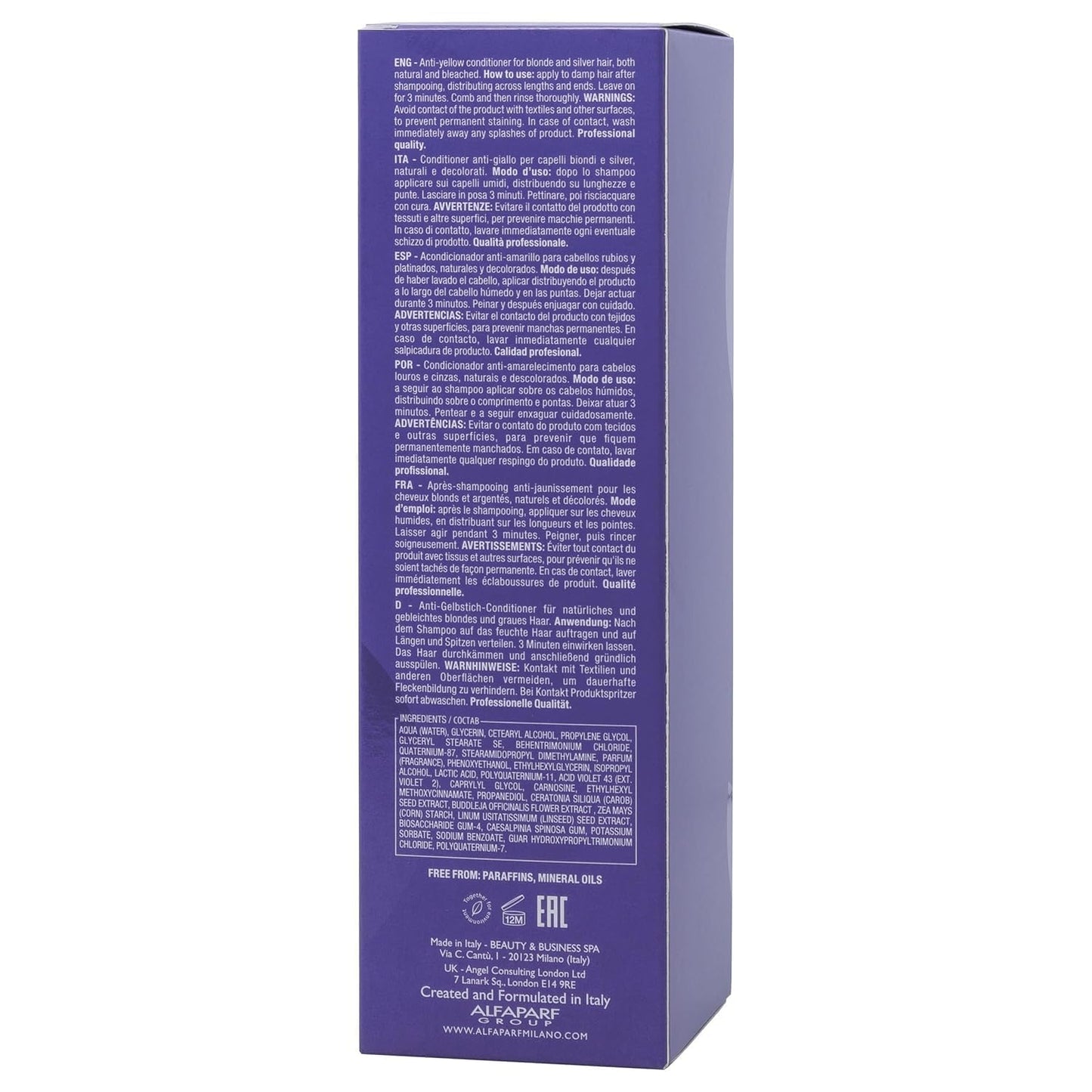 ALFAPARF MILANO Semi di Lino Color Depositing Purple Conditioner - Removes Yellow & Brassy Tones for Blonde, Platinum, Highlighted, Gray, & Silver Hair - Brightens, Moisturizes, Adds Shine