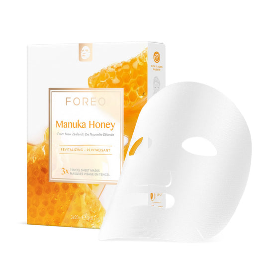 FOREO Facial Sheet Mask Manuka Honey Revitalizing for Dry and Fatigued Skin, 3 pack, Anti-Aging, Deeply Nourishing Clean Forumula, Cruelty-free, Compatible with UFO devices