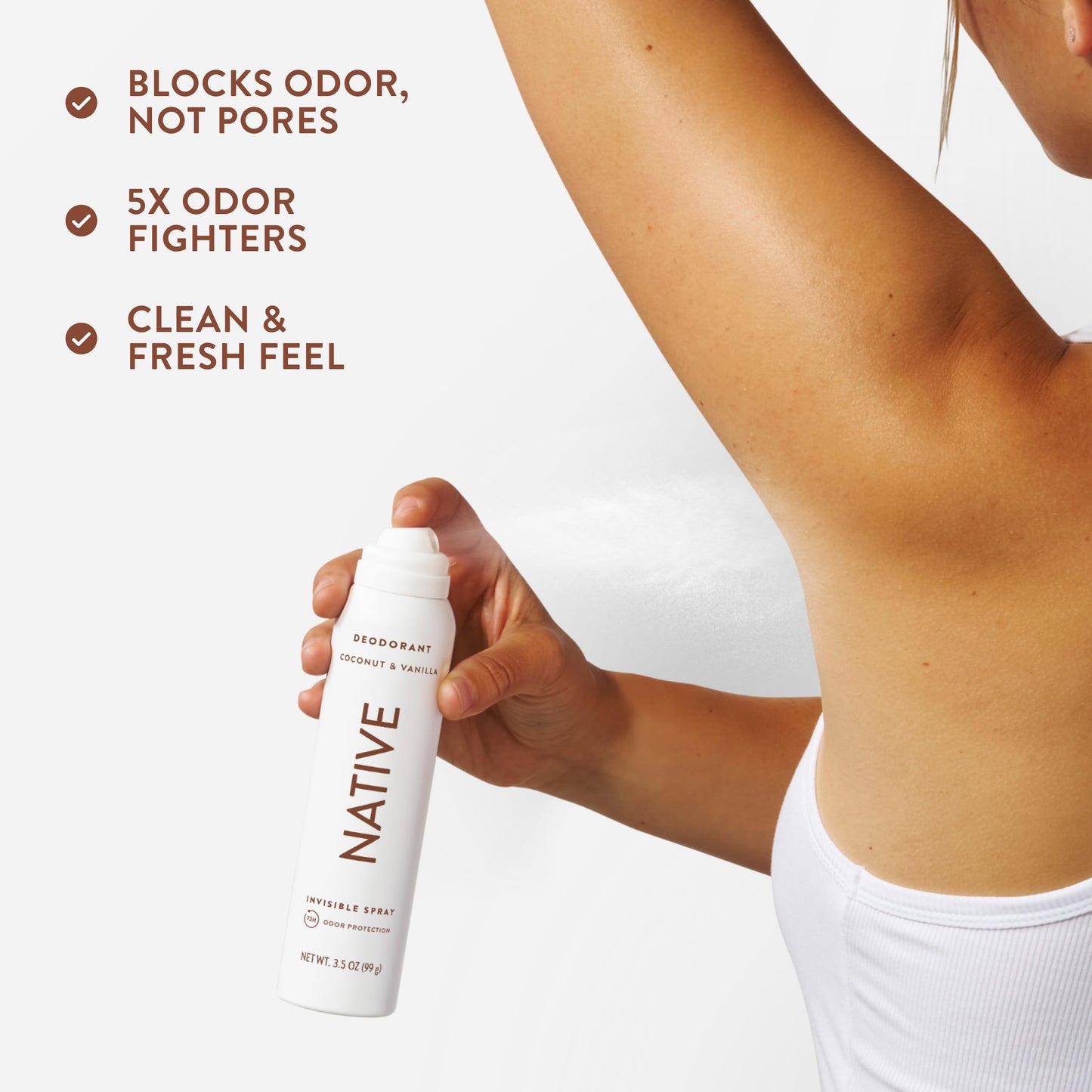 Native Deodorant & Body Spray, Coconut & Vanilla, 72-Hour Odor Protection for Underarms & Body, Aluminum Free, Dries Instantly, 3.5 oz