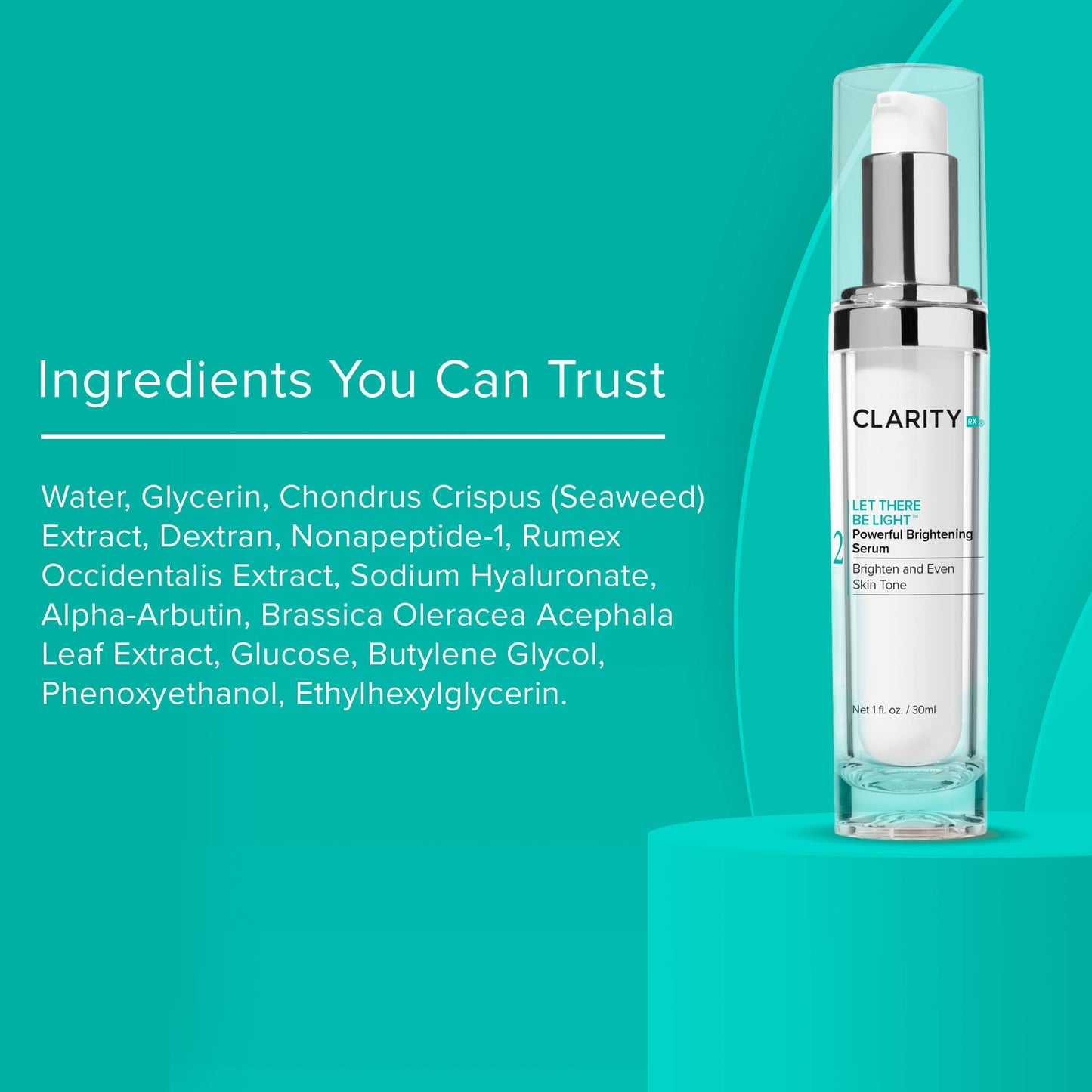 ClarityRx Let There Be Light Powerful Brightening Face Serum, Plant-Based Natural Hydrating Treatment with Hyaluronic Acid for Hyperpigmentation, Dark Spots & Dull Skin (1 fl oz)