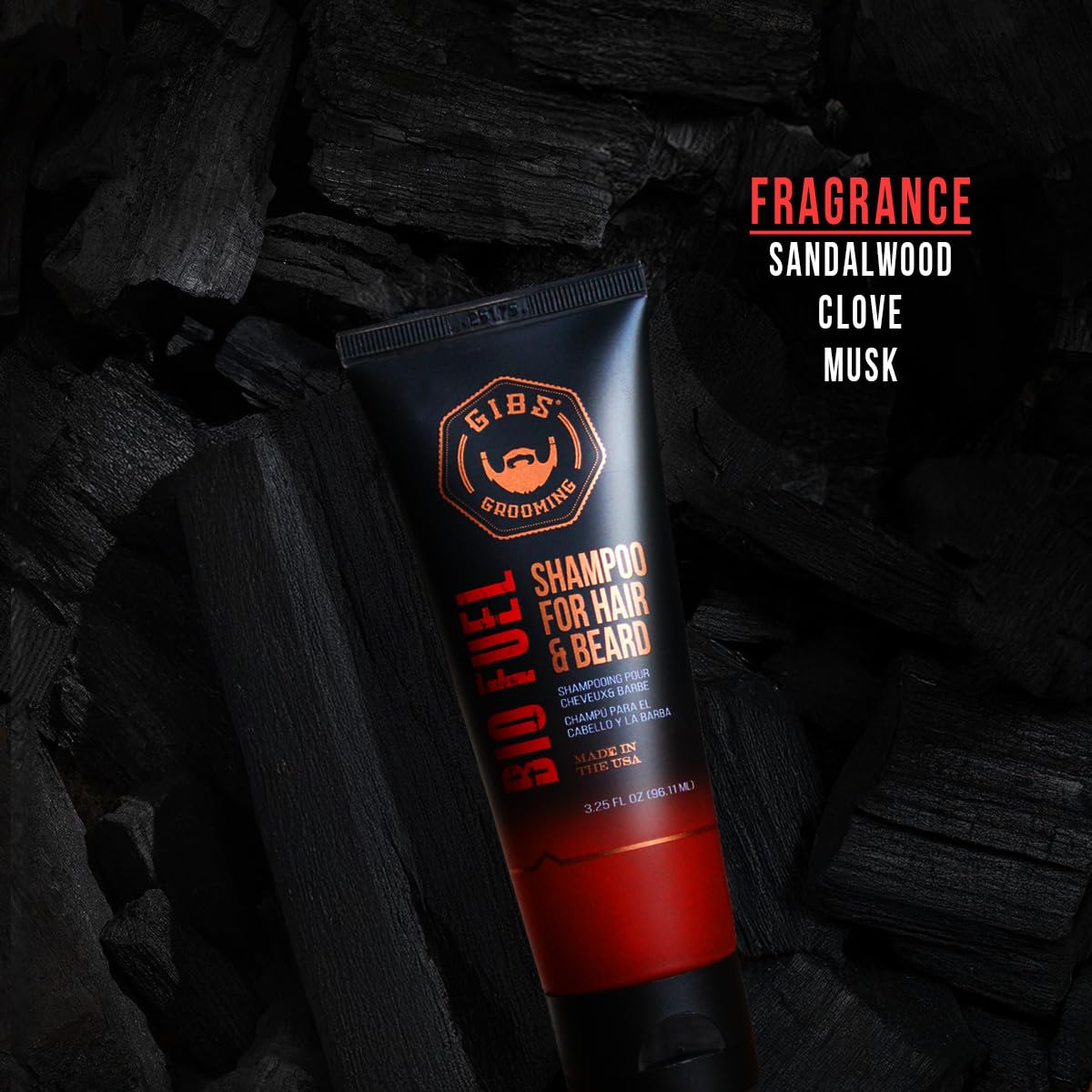 GIBS Bio Fuel Shampoo for Hair & Beard, Moisturizing & Nourishing, 3.25oz (Travel Size)