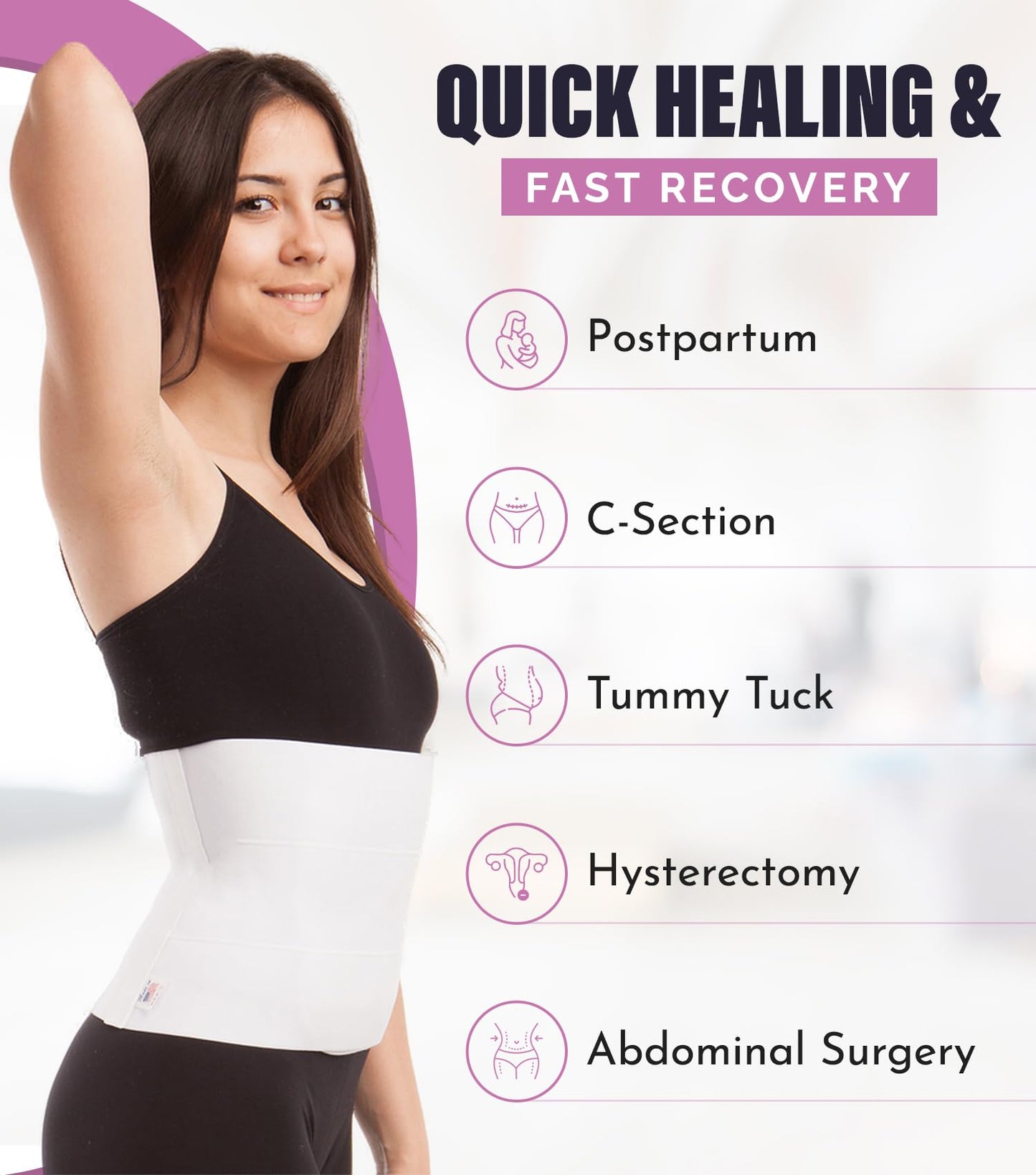 ITA-MED 9” Abdominal Binder for Men & Women - Helps Recover Post-Surgery, Postpartum & Hernia, Made in USA (M)