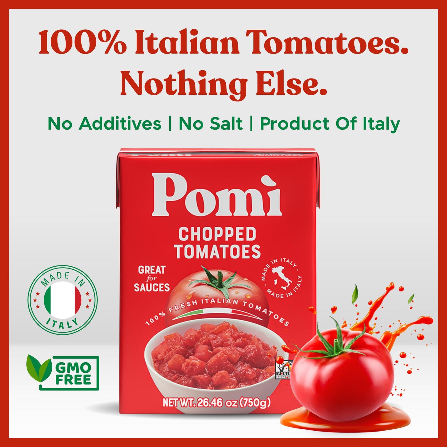 Pomì Chopped Tomatoes 26.46oz (Pack of 12) - Non-GMO, Gluten-Free, BPA-Free - 100% Fresh Italian Tomatoes for Sauces, Pasta & Pizza, Canned Tomatoes Alternative