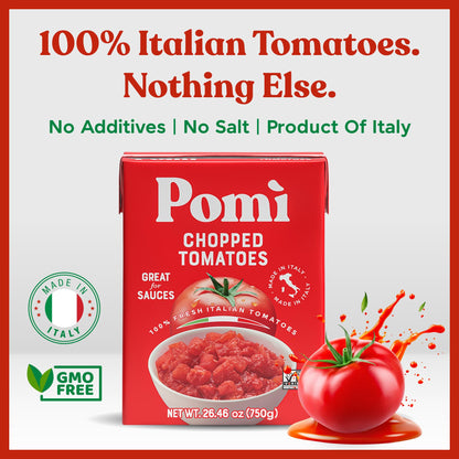 Pomì Chopped Tomatoes 26.46oz (Pack of 12) - Non-GMO, Gluten-Free, BPA-Free - 100% Fresh Italian Tomatoes for Sauces, Pasta & Pizza, Canned Tomatoes Alternative