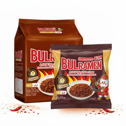 Korean Food Bulramen Stir-Fried Ramen Jjajang, Artificial Spicy Chicken Flavor, 5 Packs (4.9 oz Each), Korean Black Bean Instant Noodles