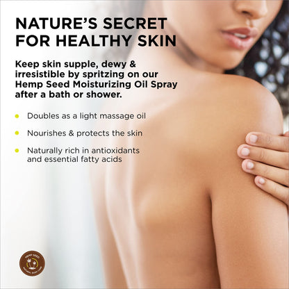 Hemp Seed Moisturizing Oil Spray - 8 oz - Smooth, Moisturize & Protect Skin - With Vitamin E + Hemp Seed, Coconut & Avocado Oils - Vegan, Cruelty Free