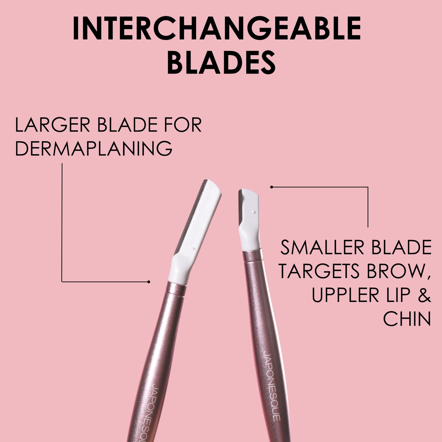 JAPONESQUE - SKINTherapy Dermaplaning Facial Razors - Two Blade Sizes with Interchangeable Handle, Eyebrow Razor, Ultra Sharp Japanese Blades, For Hair Removal, Multipurpose Exfoliating