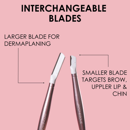 JAPONESQUE - SKINTherapy Dermaplaning Facial Razors - Two Blade Sizes with Interchangeable Handle, Eyebrow Razor, Ultra Sharp Japanese Blades, For Hair Removal, Multipurpose Exfoliating