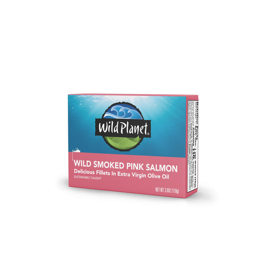 Wild Planet Wild Smoked Pink Salmon Fillets in Extra Virgin Olive Oil, Tinned Fish, Canned Salmon, Sustainably Wild-Caught, Non-GMO, Keto and Paleo, 3.9 oz