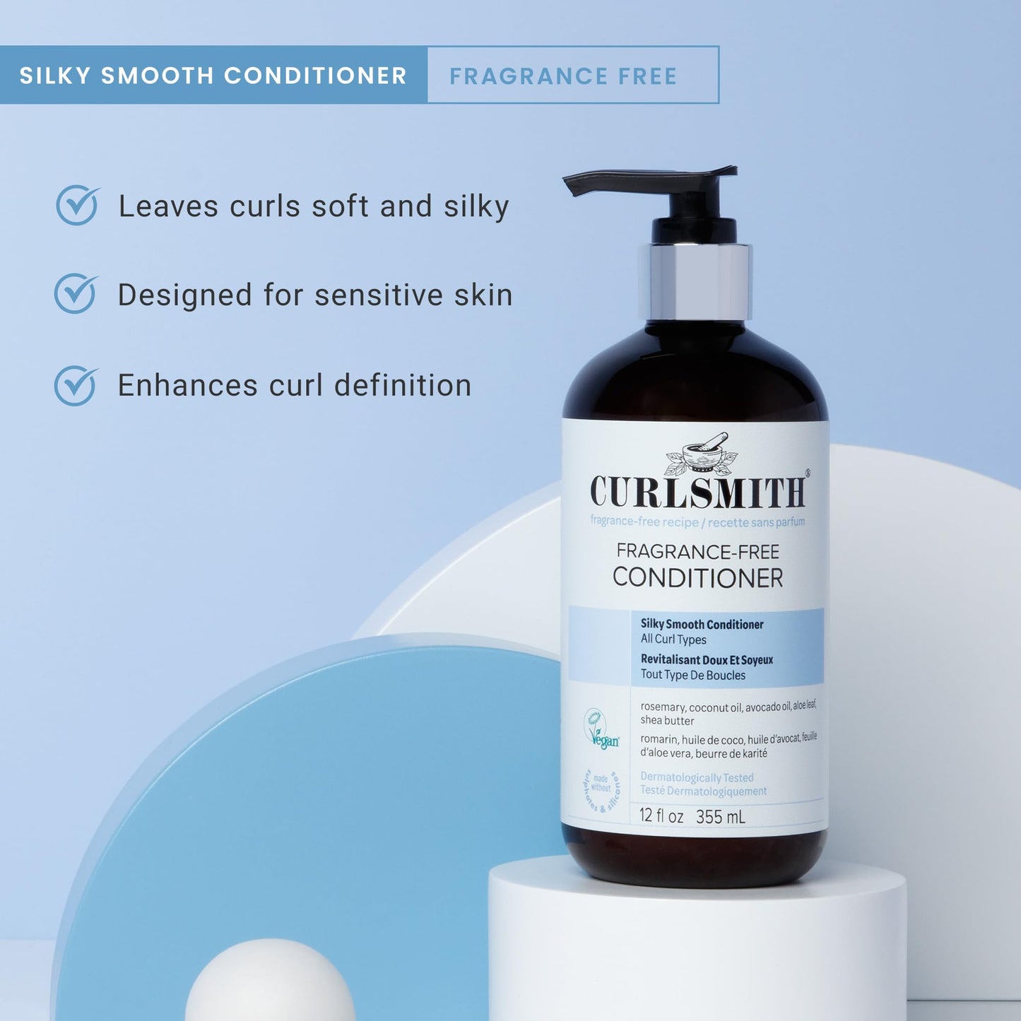 CURLSMITH Fragrance-Free Conditioner - Gently Detangles, Soften and Smooths Hair for Silky Curls (12 oz)