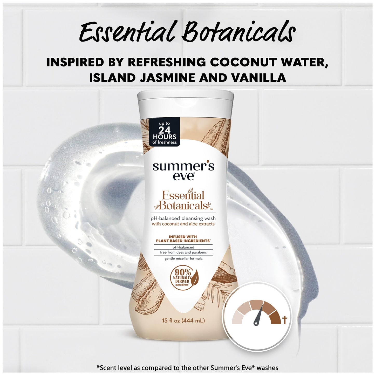 Summer’s Eve Essential Botanicals Daily Feminine Wash, Coconut Aloe, Gentle pH-Balanced Body Wash for Women, Feminine Care to Remove Vaginal Odor, Gynecologist Tested, 15 fl oz