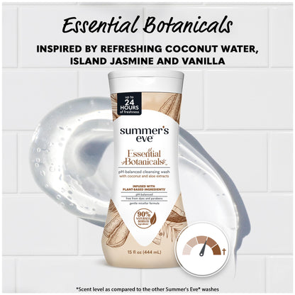 Summer’s Eve Essential Botanicals Daily Feminine Wash, Coconut Aloe, Gentle pH-Balanced Body Wash for Women, Feminine Care to Remove Vaginal Odor, Gynecologist Tested, 15 fl oz