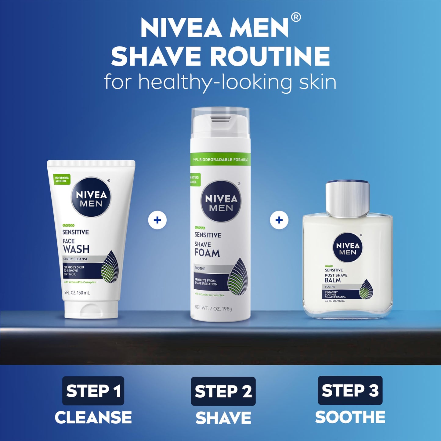 NIVEA MEN Sensitive Post Shave Balm, with VitaminPro Complex, Alcohol Free After Shave Balm for Men, 3.3 Fl Oz Bottle, Pack of 3