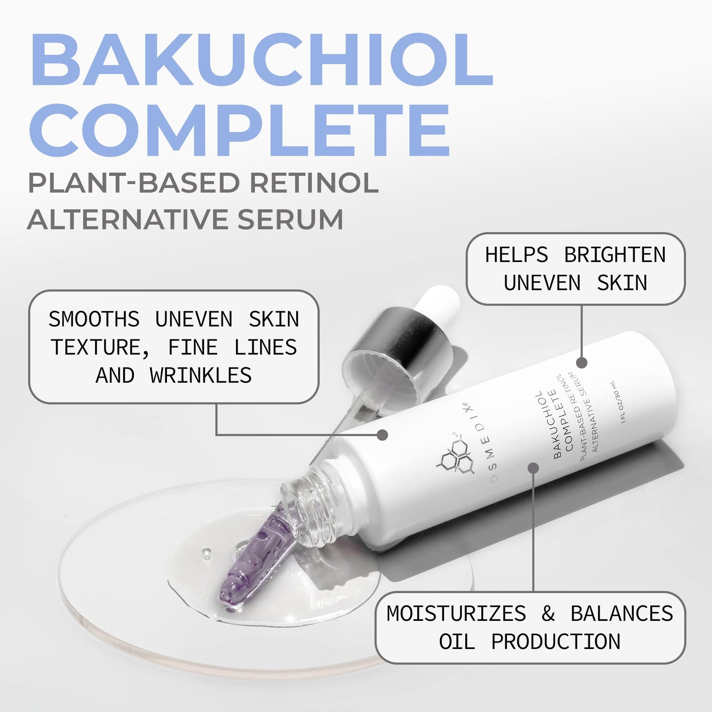 COSMEDIX Bakuchiol Complete Plant-Based Retinol Alternative Face Serum - Hydrating Serum for Fine Lines, Wrinkles & Uneven Skin Tone - Facial Skin Care for Brighter, Firmer & Fresh-Looking Skin