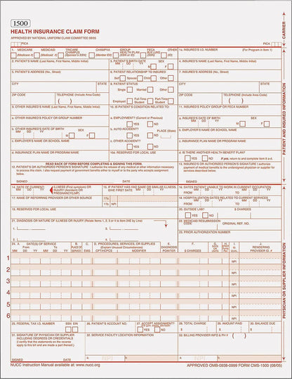 TOPS CMS-1500 Health Insurance Claim Forms for Laser Printer, 8.5 x 11 Inches, 250 Sheets per Pack (50135RV),White