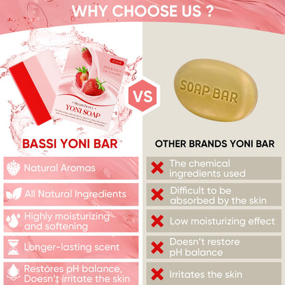 Yoni Soap Bars & Natural Yoni Oil Set, Natural Vaginal Wash for Women Feminine Wash Vaginial Deodorants pH Balance, Eliminates Odor, Feminine Oil 30ml/1 oz, 2 Pcs Vaginal Care Soap (3pcs strawberry)
