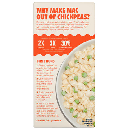 Banza Shells & White Cheddar Mac and Cheese - High Protein, Gluten Free, and Lower Carb Protein Mac and Cheese - 5.5oz