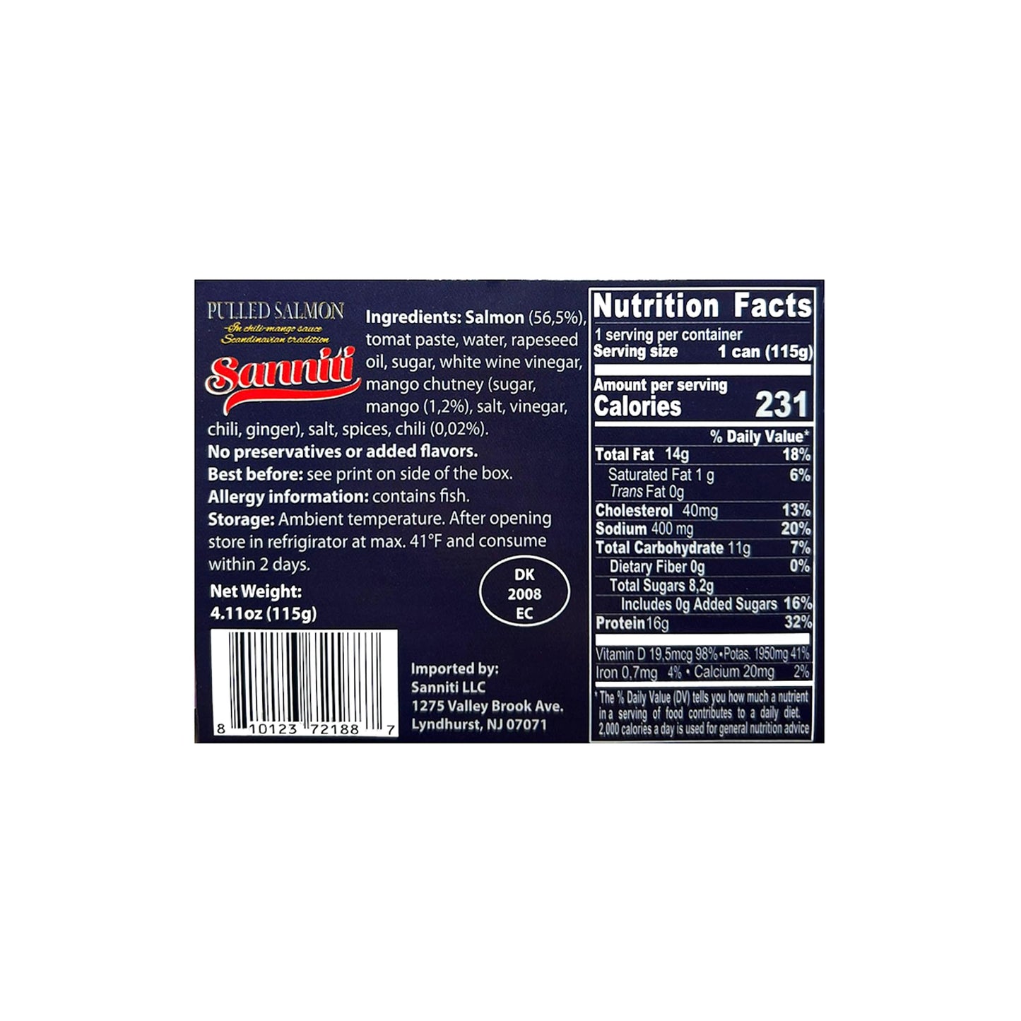Sanniti Pulled Salmon in Chili Mango Sauce | Natural Source of Omega 3 | Ready to eat, 4.1 oz (Pack of 2)
