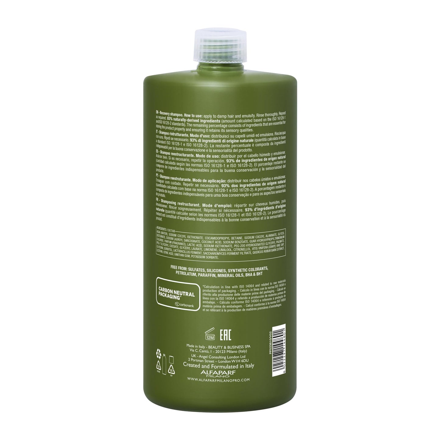 ALFAPARF MILANO Benvoleo Recovery Shampoo for Damaged Hair - Clean, Vegan, Sustainable Hair Care - Sulfate Free Shampoo - Repairs, Reconstructs, Protects - Natural Ingredients - 33.8 FL. Oz.