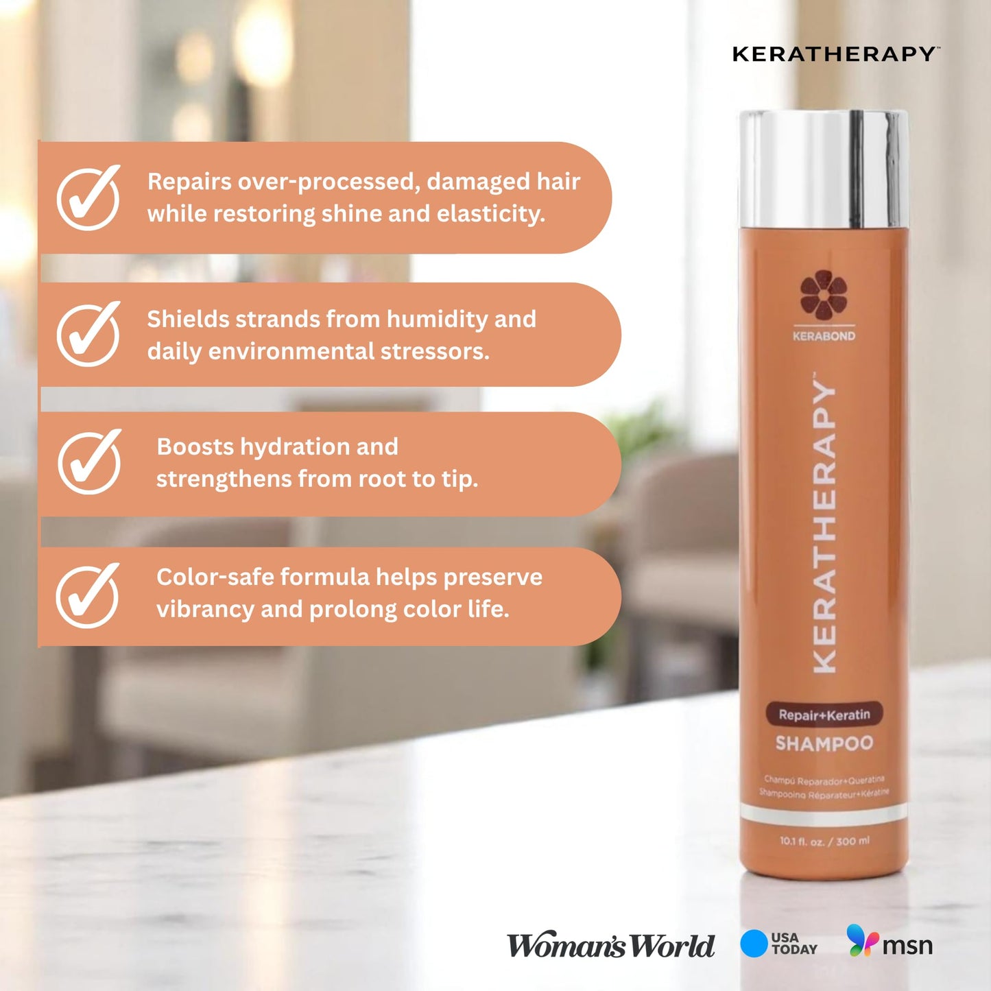KERATHERAPY Keratin Infused KeratinFIXX Repair Shampoo, Repair Shampoo for Dry, Damaged or Frizzy Hair with Caviar Extract, Clear, 10.14 Fl Oz (Pack of 1) (Look May Vary)