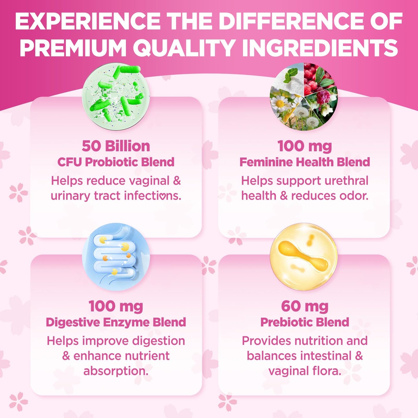 Vaginal Probiotics Gummies for Women Balanced pH, 50 Billion CFUs for Feminine Vaginal odor & Flora, Cranberry, D-Mannose, Vitamin C for Yeast Balance & Immune Health, Sugar Free, Pineapple, 60 Chews