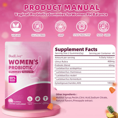Vaginal Probiotics Gummies for Women, pH Balance for Women, Feminine Probiotics Gummy for Vaginal Health, Odor Control, Gut Health, Immune Support, Pineapple Probiotic Gummies for Woman, 90 Count