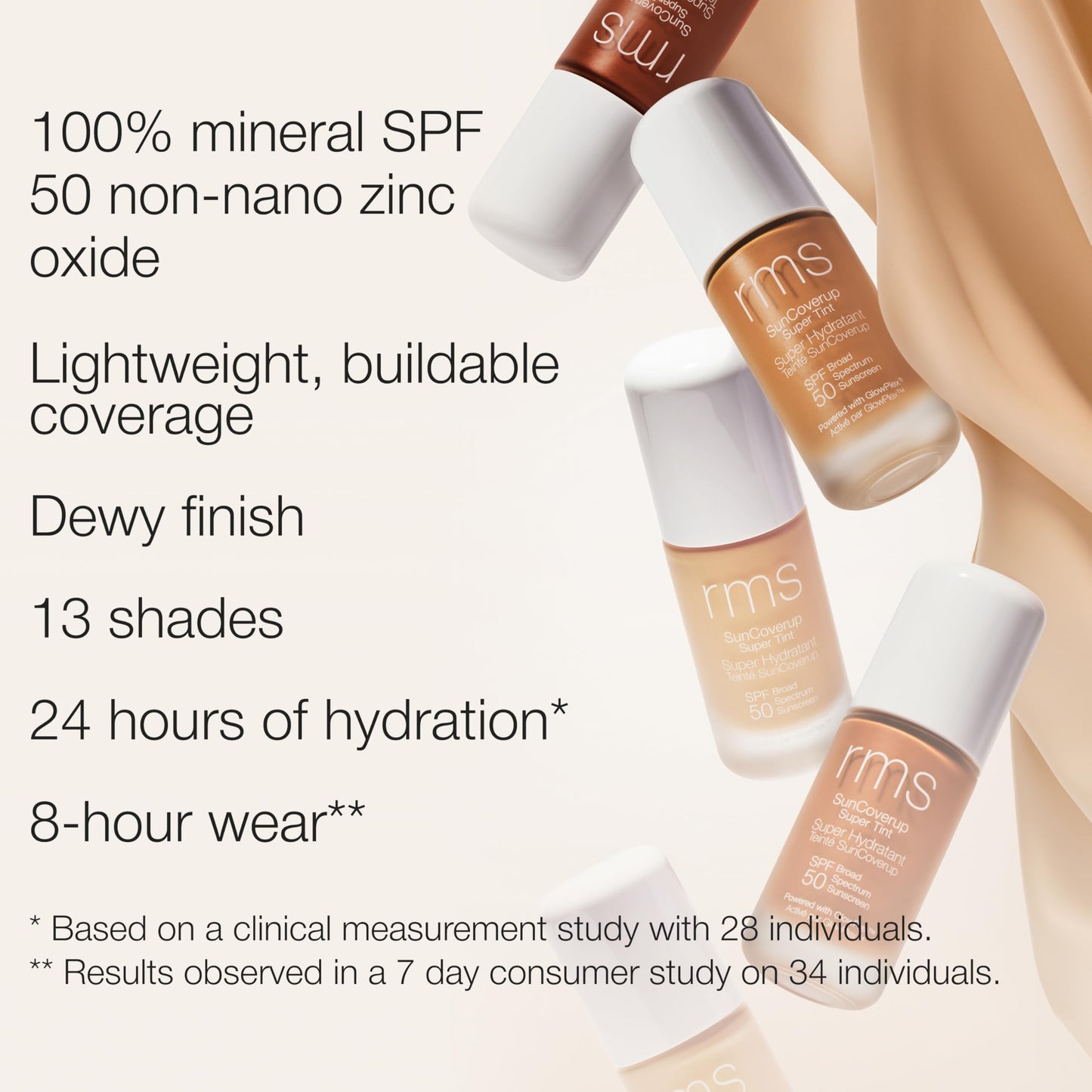 RMS Beauty SunCoverup SPF 50 – Broad Spectrum Mineral Sunscreen Foundation, Reef-Safe Zinc Oxide, Tinted Lightweight Sun Protection, Water-Resistant, 1 fl oz