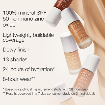 RMS Beauty SunCoverup SPF 50 – Broad Spectrum Mineral Sunscreen Foundation, Reef-Safe Zinc Oxide, Tinted Lightweight Sun Protection, Water-Resistant, 1 fl oz