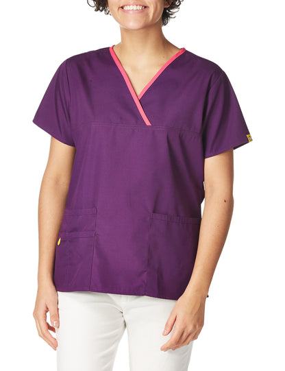 WonderWink Women's Scrubs Charlie 5 Pocket Y-Neck Wrap Top, Eggplant, X-Large