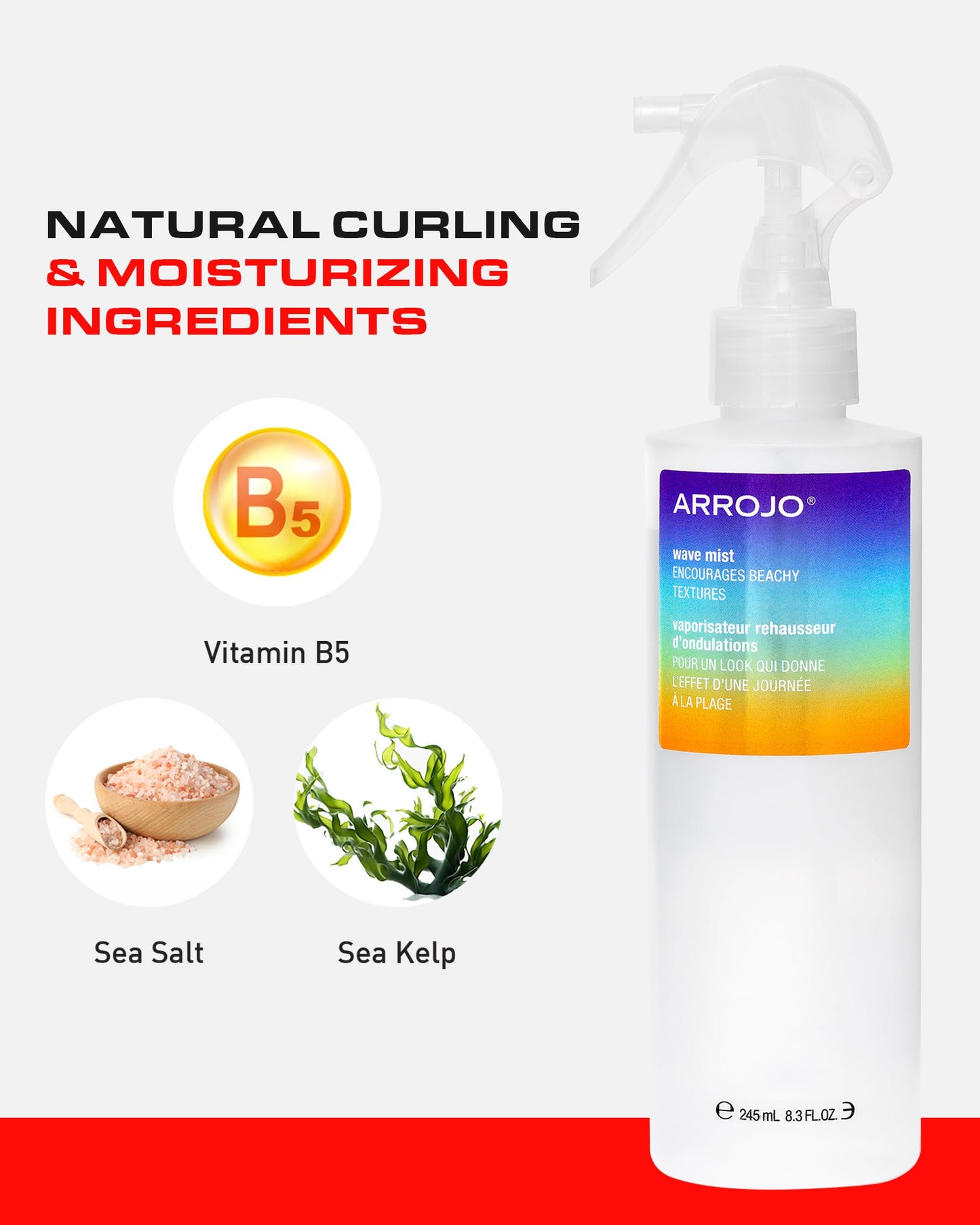 Arrojo Wave Mist Sea Salt Spray – Sulfate & Paraben-Free Sea Salt Hair Texture Spray – Adds Beach Waves, Volume, & Light Hold for All Hair Types, 8.3 fl. oz.