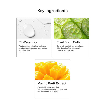 CLEARSTEM BOUNCEBACK Radiant Facial Serum - Peptide Serum for Hydration & Smooth-Looking Skin with Tri-Peptides and Mango Fruit Extracts - Lightweight Formula for Softer and Balanced-Looking Skin