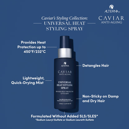 Alterna Haircare CAVIAR Anti-Aging Universal Heat Styling Spray 4.2 Fl Oz | Heat Protectant for Wet or Dry Hair | Detangles, Smooths, and Softens | Eliminates Frizz, Resists Humidity | All Hair Types